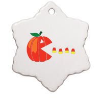 Funny Halloween Pumpkin Eating Candy Corn Ceramic Star Ornament