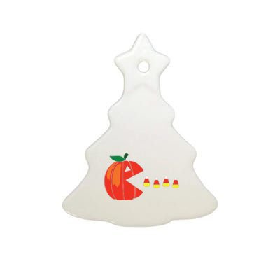 Funny Halloween Pumpkin Eating Candy Corn Ceramic Tree Ornament