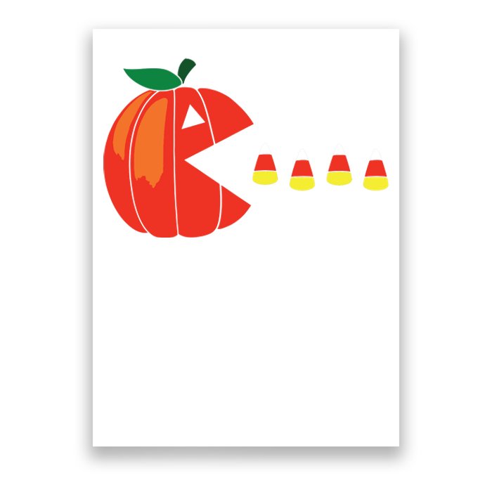 Funny Halloween Pumpkin Eating Candy Corn Poster