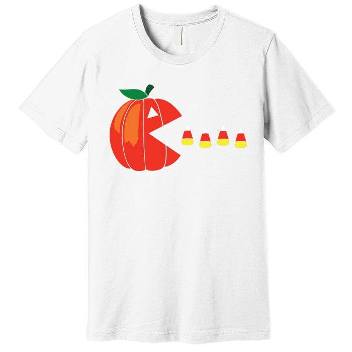 Funny Halloween Pumpkin Eating Candy Corn Premium T-Shirt