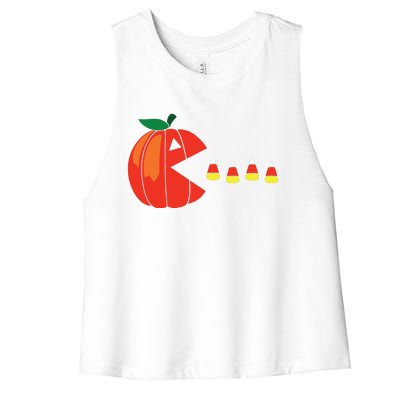 Funny Halloween Pumpkin Eating Candy Corn Women's Racerback Cropped Tank