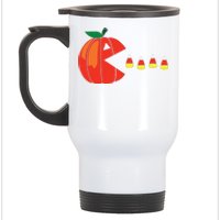 Funny Halloween Pumpkin Eating Candy Corn Stainless Steel Travel Mug