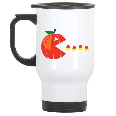 Funny Halloween Pumpkin Eating Candy Corn Stainless Steel Travel Mug