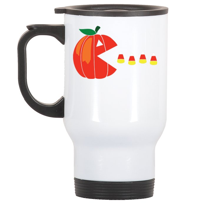 Funny Halloween Pumpkin Eating Candy Corn Stainless Steel Travel Mug