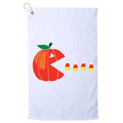 Funny Halloween Pumpkin Eating Candy Corn Platinum Collection Golf Towel