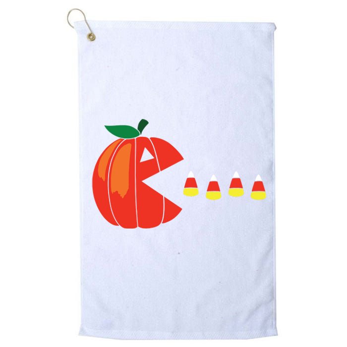 Funny Halloween Pumpkin Eating Candy Corn Platinum Collection Golf Towel