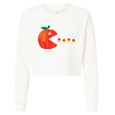 Funny Halloween Pumpkin Eating Candy Corn Cropped Pullover Crew