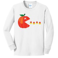 Funny Halloween Pumpkin Eating Candy Corn Kids Long Sleeve Shirt