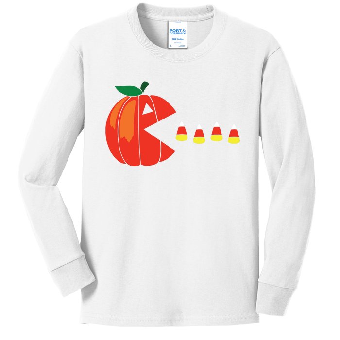 Funny Halloween Pumpkin Eating Candy Corn Kids Long Sleeve Shirt