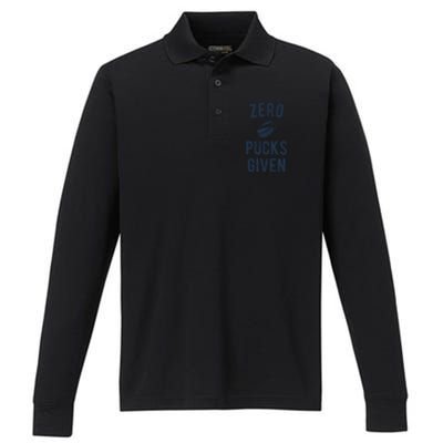 Funny Hockey Pun Zero Pucks Given Meaningful Gift Performance Long Sleeve Polo