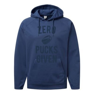 Funny Hockey Pun Zero Pucks Given Meaningful Gift Performance Fleece Hoodie