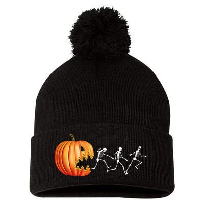 Funny Halloween Pumpkin Skeletons Jack O Lantern Pom Pom 12in Knit Beanie