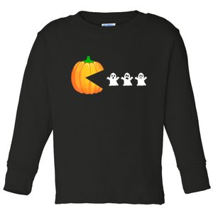 Funny Halloween Pumpkin Eating Ghost Gamer Toddler Long Sleeve Shirt