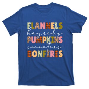 Flannels Hayrides Pumpkins Sweaters Bonfires Plaid Leopard Gift T-Shirt