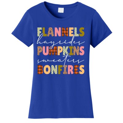 Flannels Hayrides Pumpkins Sweaters Bonfires Plaid Leopard Gift Women's T-Shirt