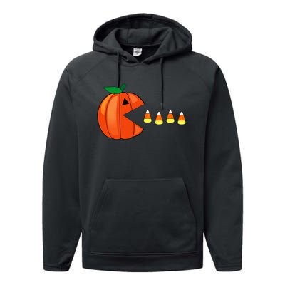 Funny Halloween Pumpkin Eating Candy Corn Performance Fleece Hoodie