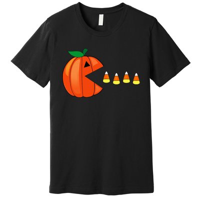 Funny Halloween Pumpkin Eating Candy Corn Premium T-Shirt