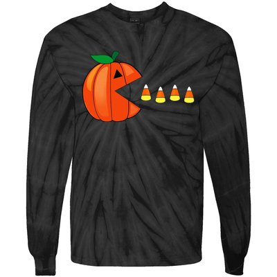 Funny Halloween Pumpkin Eating Candy Corn Tie-Dye Long Sleeve Shirt