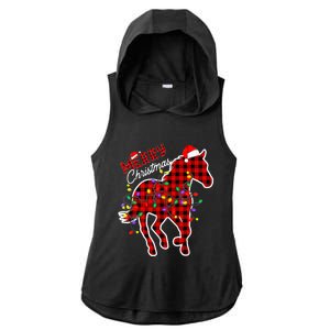 Festive Holiday Pajamas with Red Buffalo Plaid and Horse Print Ladies PosiCharge Tri-Blend Wicking Draft Hoodie Tank