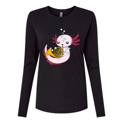 French Horn Player Kids Axolotl Big Band French Horn Womens Cotton Relaxed Long Sleeve T-Shirt