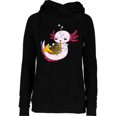 French Horn Player Kids Axolotl Big Band French Horn Womens Funnel Neck Pullover Hood