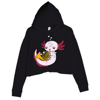 French Horn Player Kids Axolotl Big Band French Horn Crop Fleece Hoodie