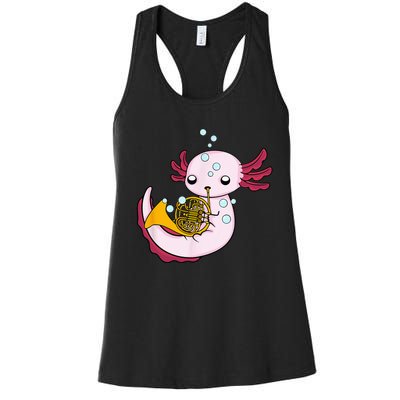 French Horn Player Kids Axolotl Big Band French Horn Women's Racerback Tank