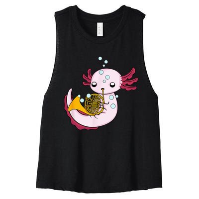 French Horn Player Kids Axolotl Big Band French Horn Women's Racerback Cropped Tank