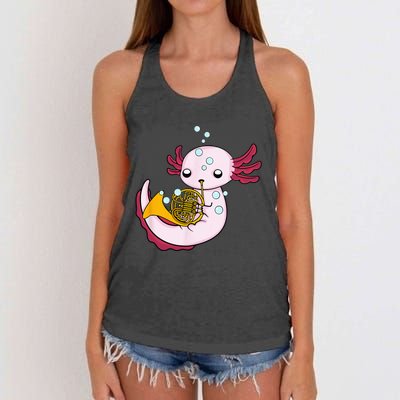 French Horn Player Kids Axolotl Big Band French Horn Women's Knotted Racerback Tank