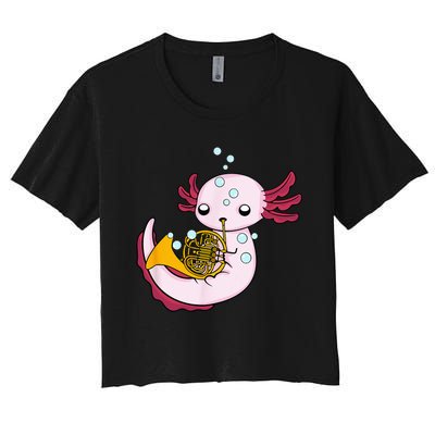 French Horn Player Kids Axolotl Big Band French Horn Women's Crop Top Tee