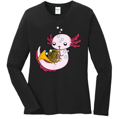 French Horn Player Kids Axolotl Big Band French Horn Ladies Long Sleeve Shirt