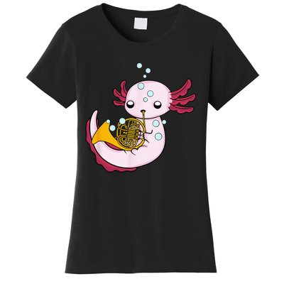 French Horn Player Kids Axolotl Big Band French Horn Women's T-Shirt