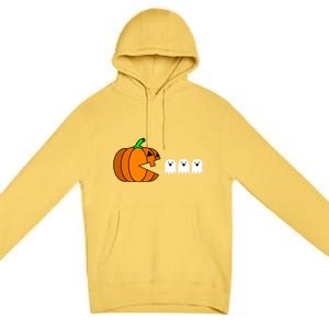 Funny Halloween Pumpkin Eating Ghost Gamer Premium Pullover Hoodie