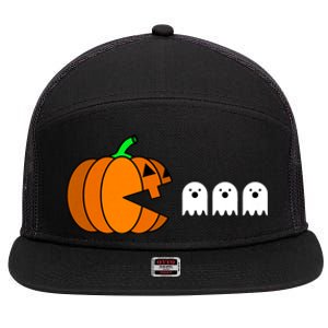 Funny Halloween Pumpkin Eating Ghost Gamer 7 Panel Mesh Trucker Snapback Hat