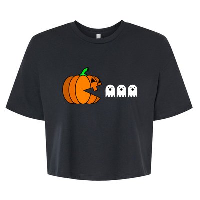 Funny Halloween Pumpkin Eating Ghost Gamer Bella+Canvas Jersey Crop Tee