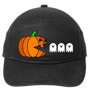 Funny Halloween Pumpkin Eating Ghost Gamer 7-Panel Snapback Hat