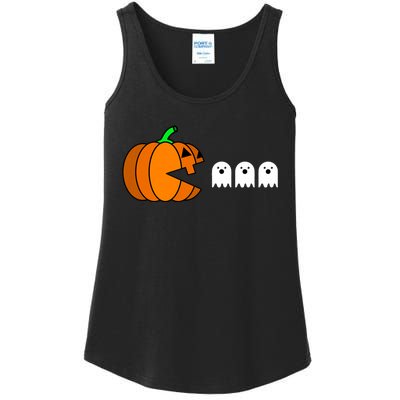 Funny Halloween Pumpkin Eating Ghost Gamer Ladies Essential Tank