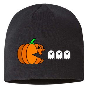 Funny Halloween Pumpkin Eating Ghost Gamer Sustainable Beanie