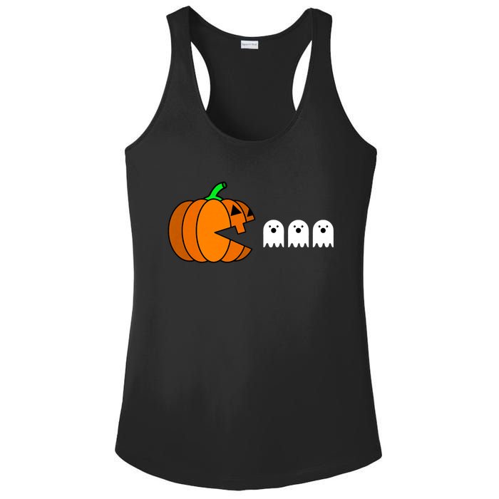 Funny Halloween Pumpkin Eating Ghost Gamer Ladies PosiCharge Competitor Racerback Tank