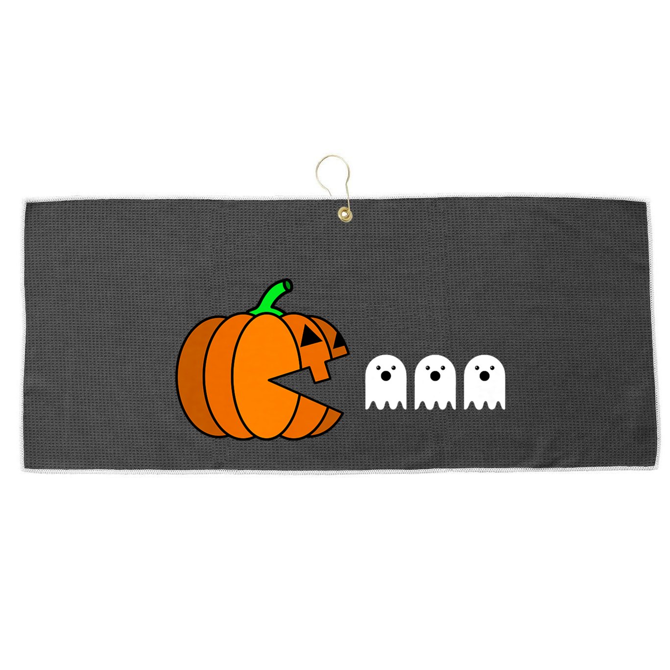 Funny Halloween Pumpkin Eating Ghost Gamer Large Microfiber Waffle Golf Towel