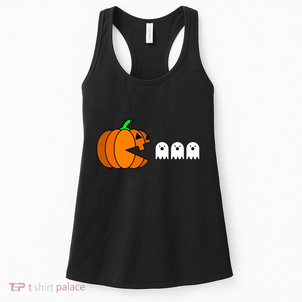 Funny Halloween Pumpkin Eating Ghost Gamer Womens Tank Top