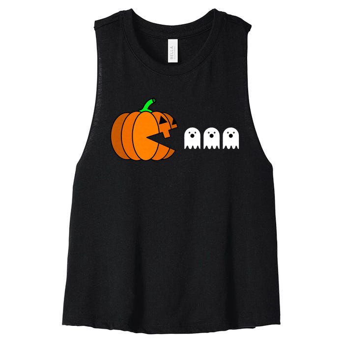 Funny Halloween Pumpkin Eating Ghost Gamer Women's Racerback Cropped Tank