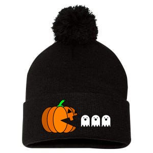 Funny Halloween Pumpkin Eating Ghost Gamer Pom Pom 12in Knit Beanie