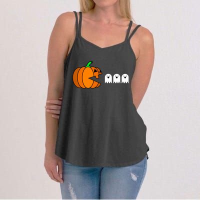 Funny Halloween Pumpkin Eating Ghost Gamer Women's Strappy Tank