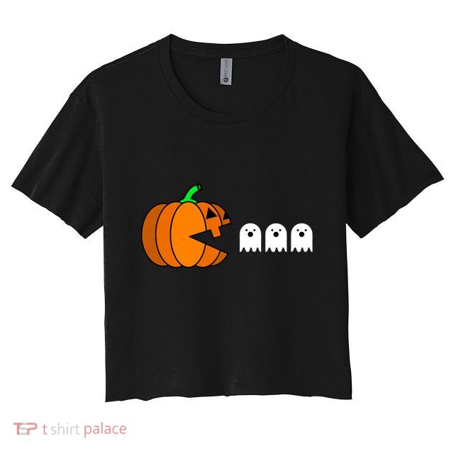 Funny Halloween Pumpkin Eating Ghost Gamer Crop Top