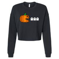 Funny Halloween Pumpkin Eating Ghost Gamer Cropped Pullover Crew