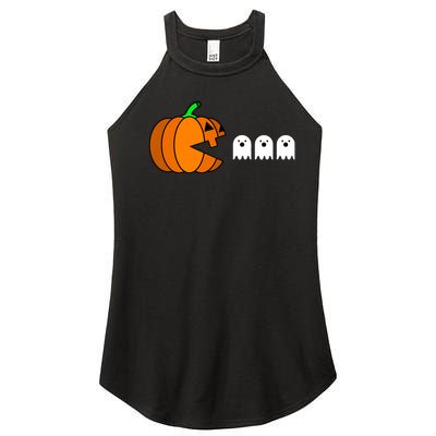 Funny Halloween Pumpkin Eating Ghost Gamer Women's Perfect Tri Rocker Tank