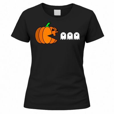 Funny Halloween Pumpkin Eating Ghost Gamer Women's T-Shirt