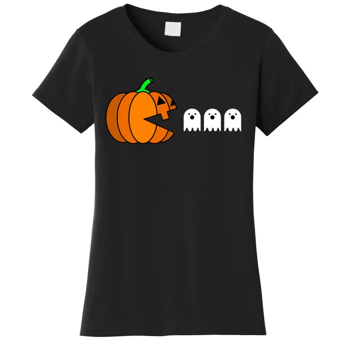 Funny Halloween Pumpkin Eating Ghost Gamer Women's T-Shirt