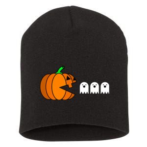 Funny Halloween Pumpkin Eating Ghost Gamer Short Acrylic Beanie